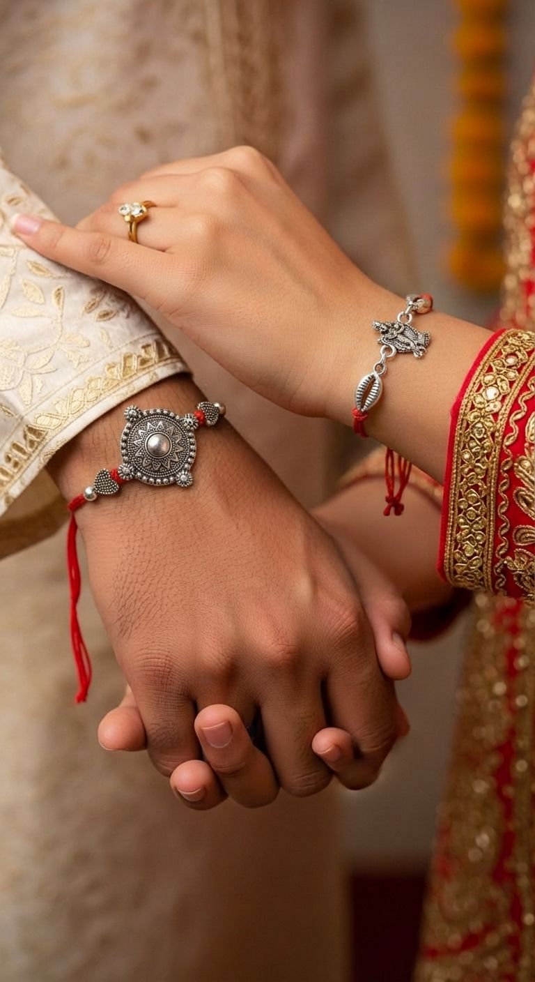 2025 Krishna Feather - Ox Silver Rakhi for Bro & Bhabhi