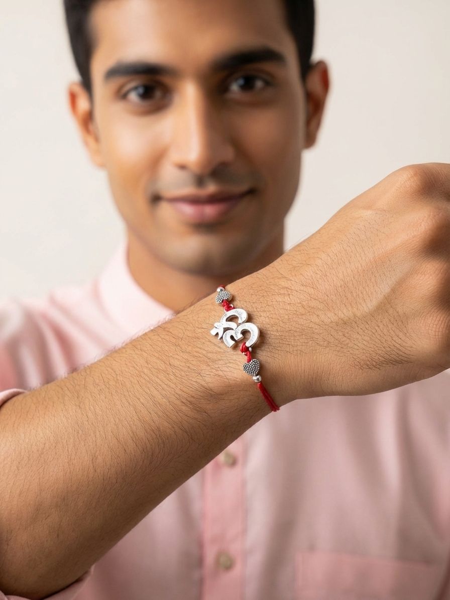 Om-Trishul Silver Rakhis - Handcrafted for Siblings