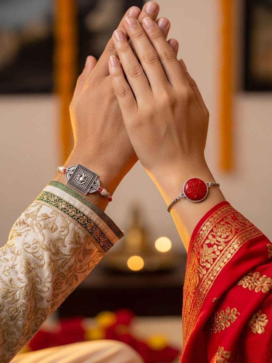 Traditional Oxidised Silver Rakhi Set - Bhaiya-Bhabhi