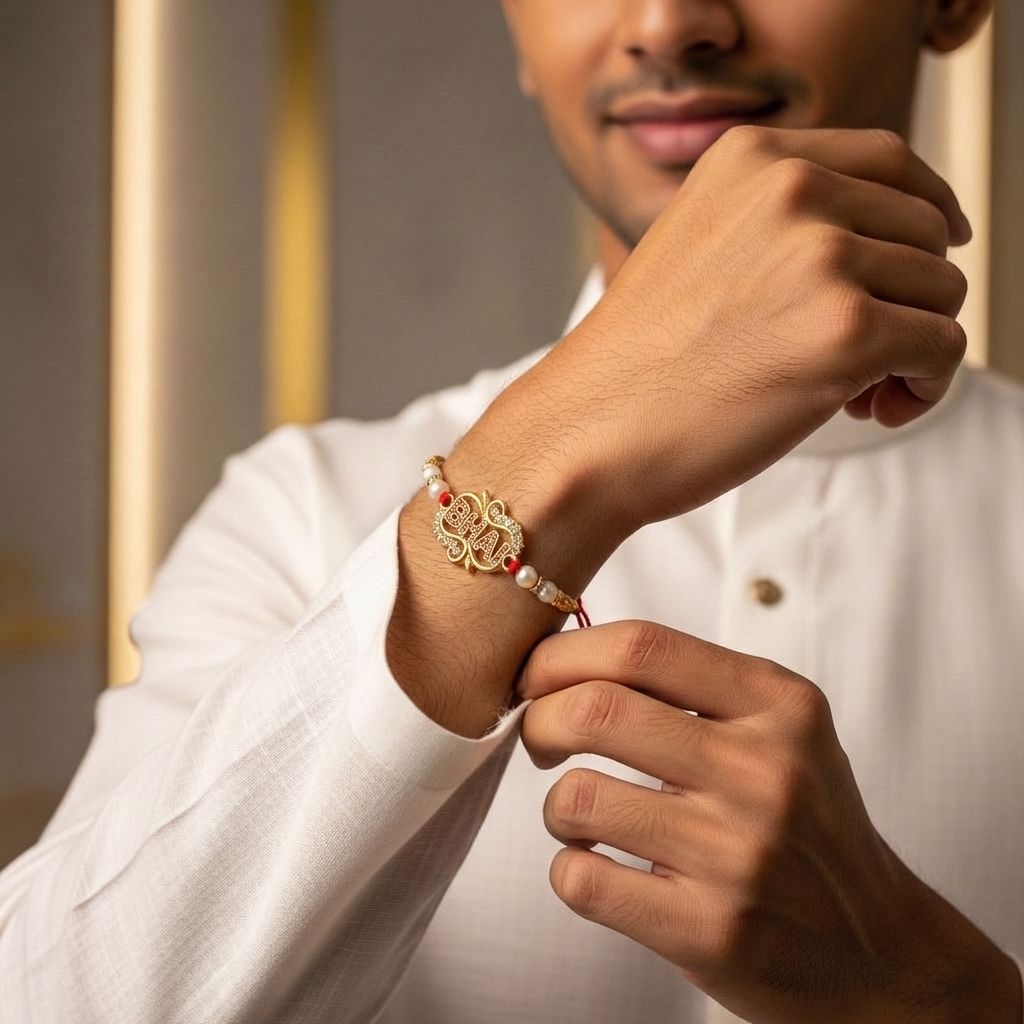 Oxidised Gold 'Bhai' Duo Rakhi Set - Tradition & Trend