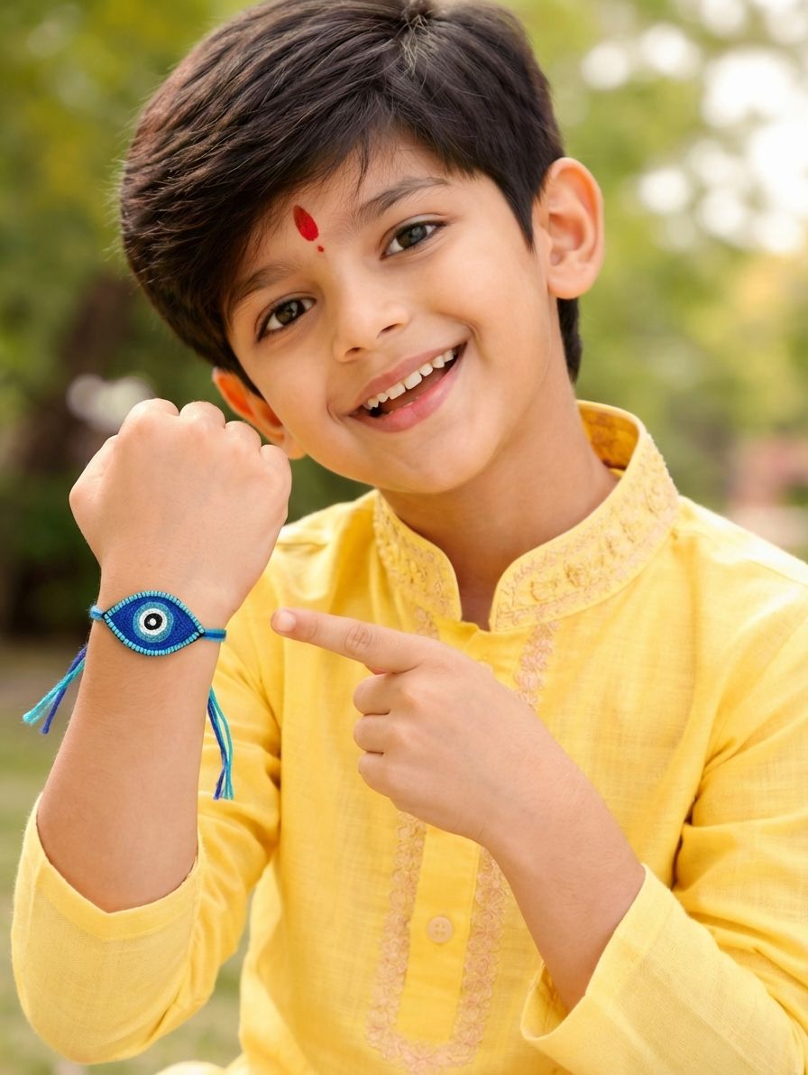 Handmade Blue Evil Eye Rakhi 2026 Set – Designer Rakhi for Brothers & Bhabhi
