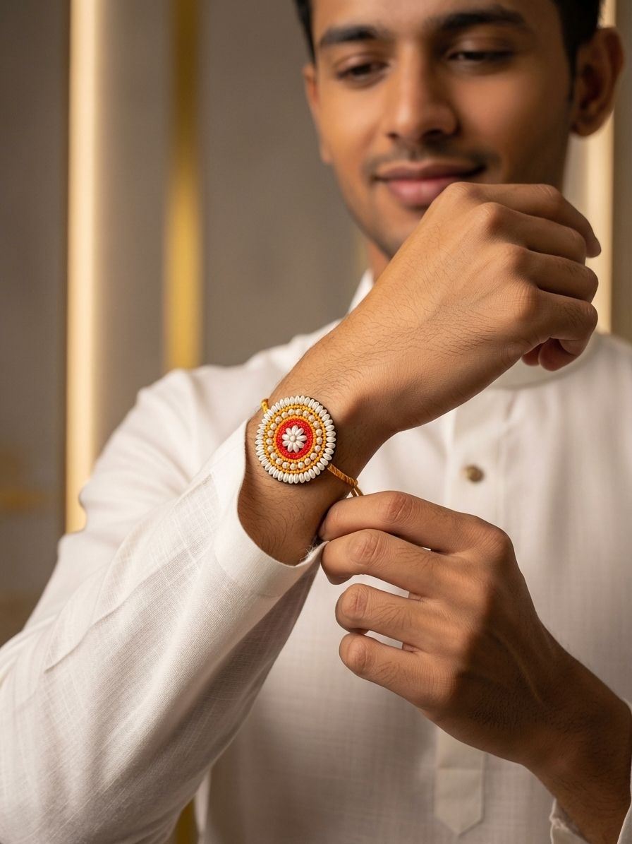 Handmade Pearl Rakhi Combo for Brother & Bhabhi – Rakhi 2026