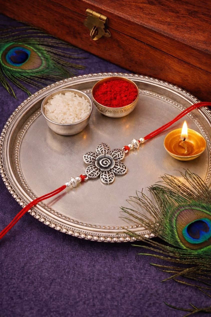 Oxidized Silver Flower Rakhi for Brother | Rakhi 2026 Gift