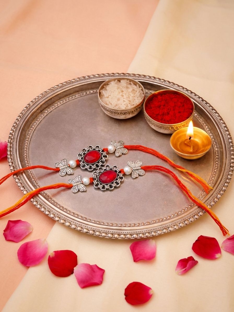 Silver Oxidised Designer Rakhi Set of 2 | Best Rakhi for Brothers