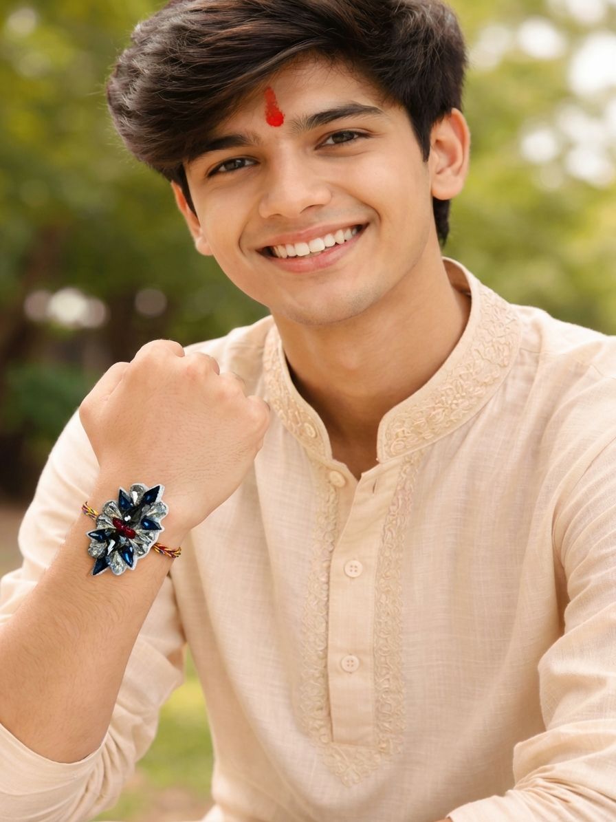 White-Blue Rakhi 2026 | Crafted for Raksha Bandhan