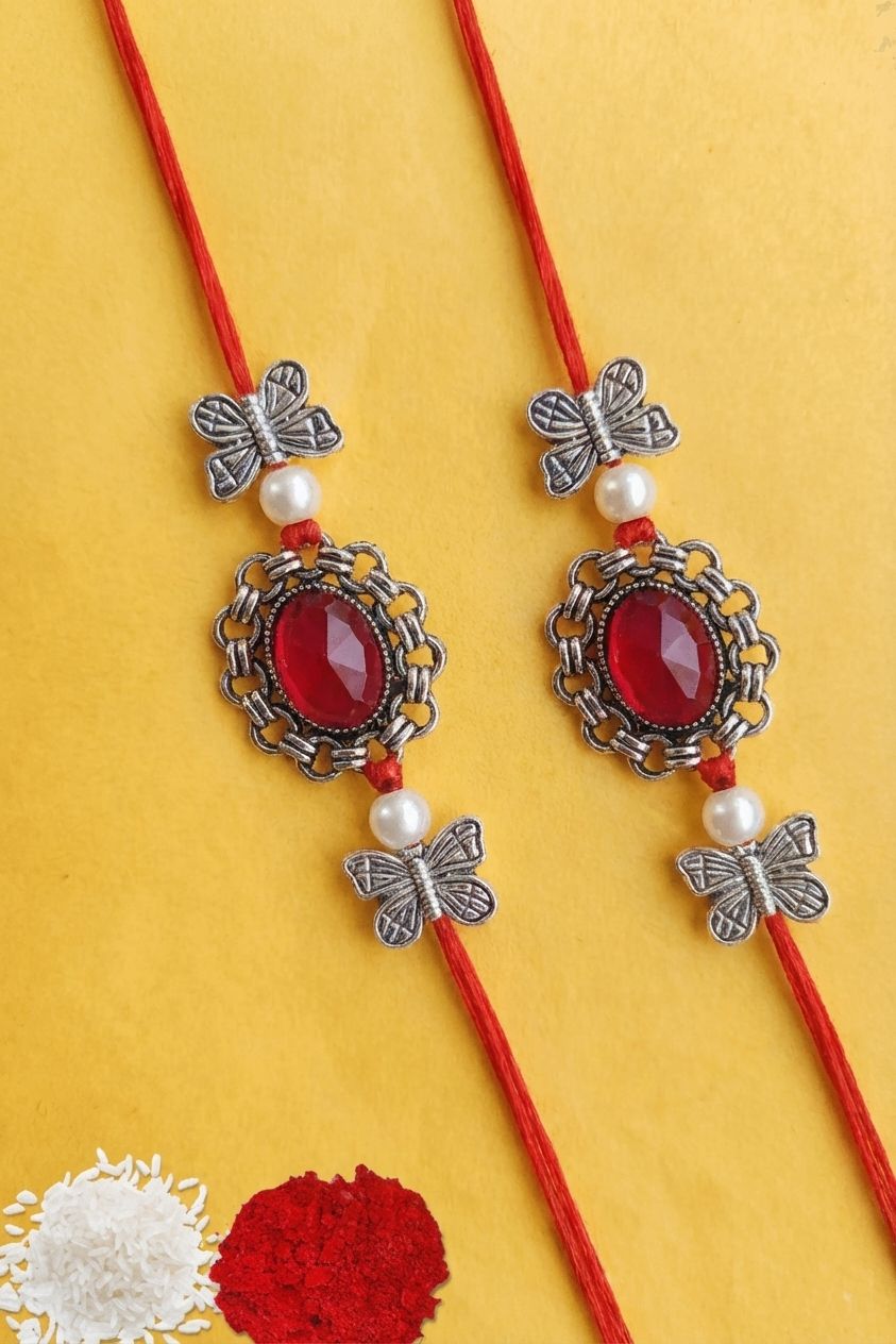 Silver Oxidised Designer Rakhi Set of 2 | Best Rakhi for Brothers