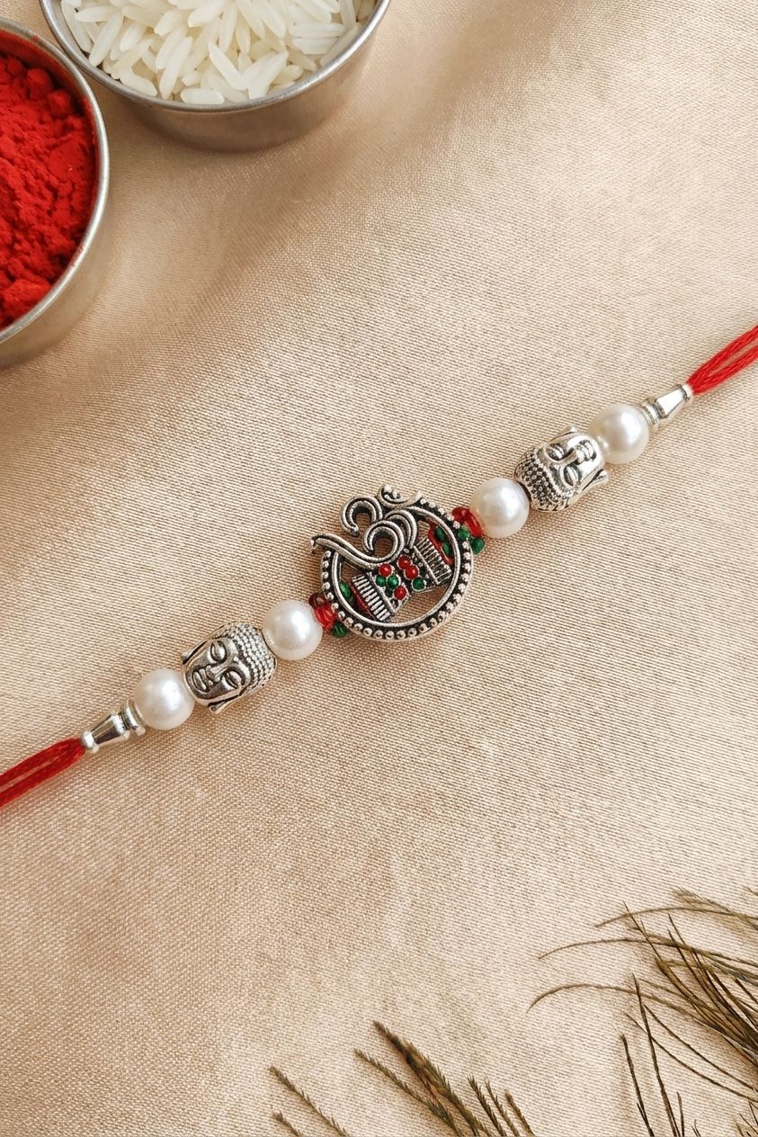 Silver Oxidised OM Rakhi for Brother