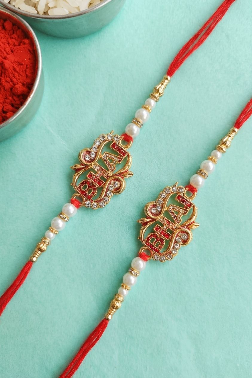 Oxidised Gold 'Bhai' Duo Rakhi Set - Tradition & Trend