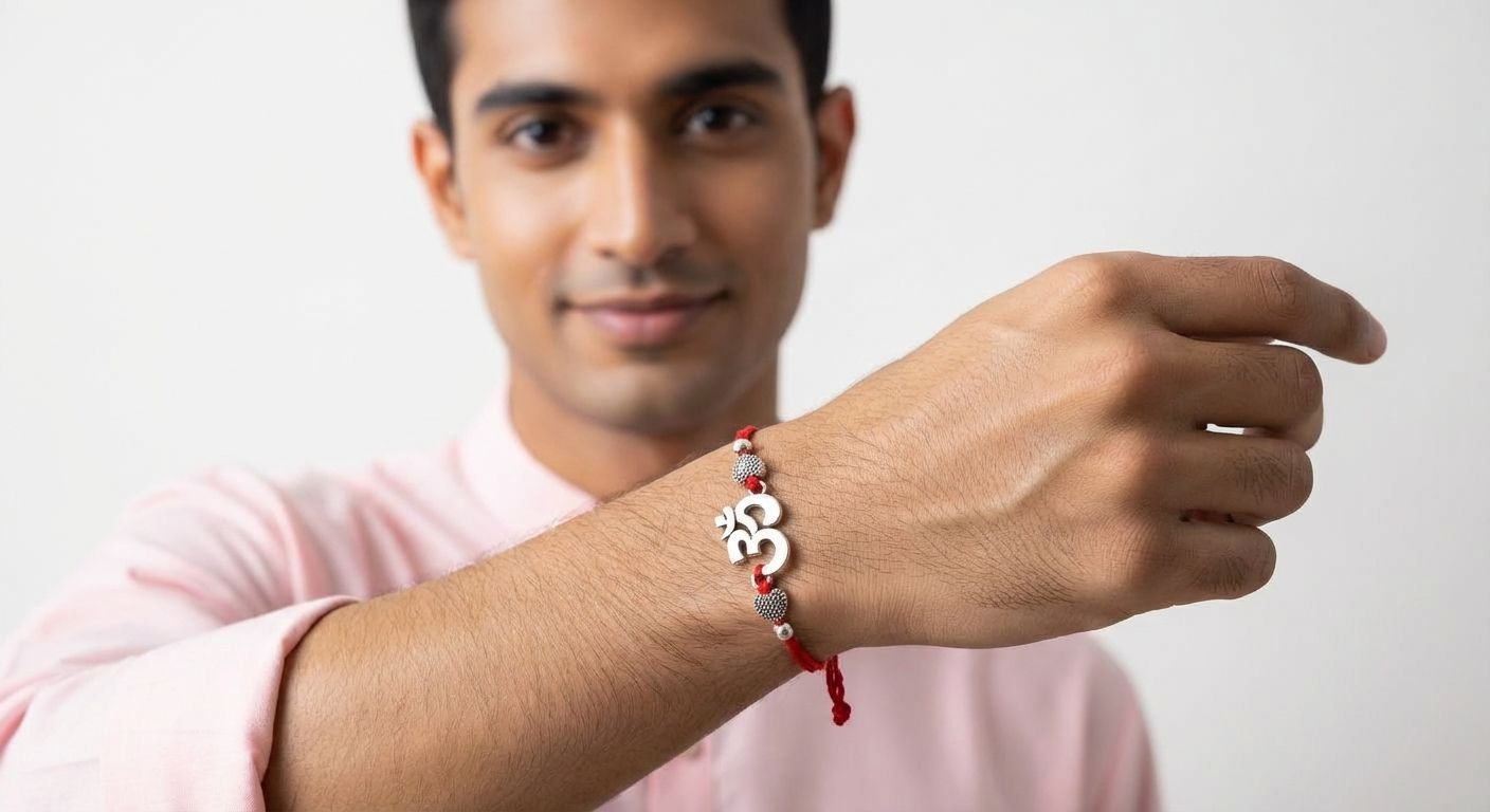 Handmade Rakhi Oxidised Silver Om Design for Brother 2026