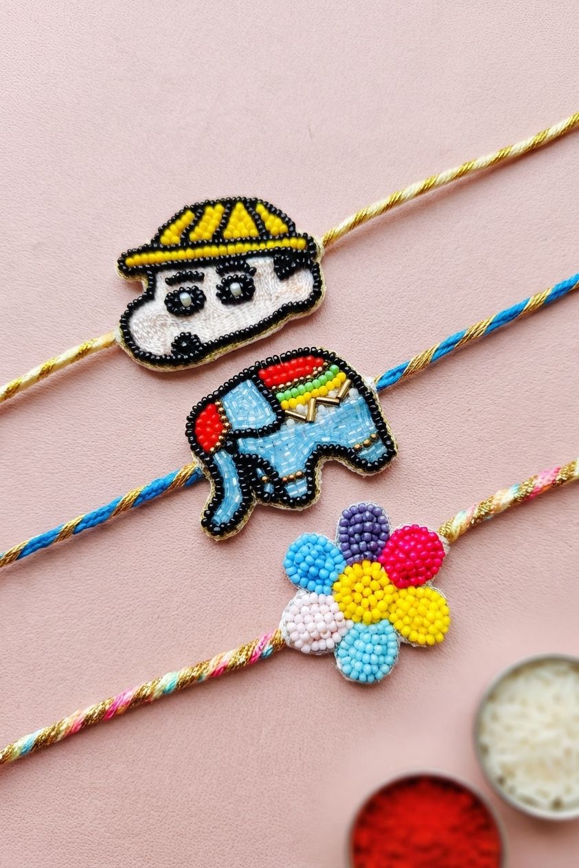 Handmade Kids Rakhi for Brother with Cute Elephant Mascot Charm 2026