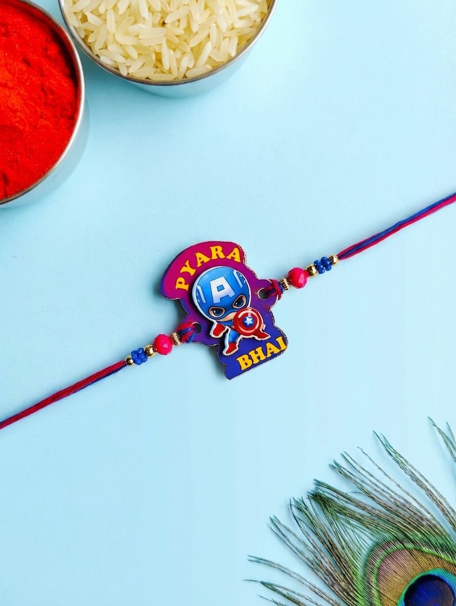Kids Rakhi for Brother Pyara Bhai Captain America Themed Band 2026