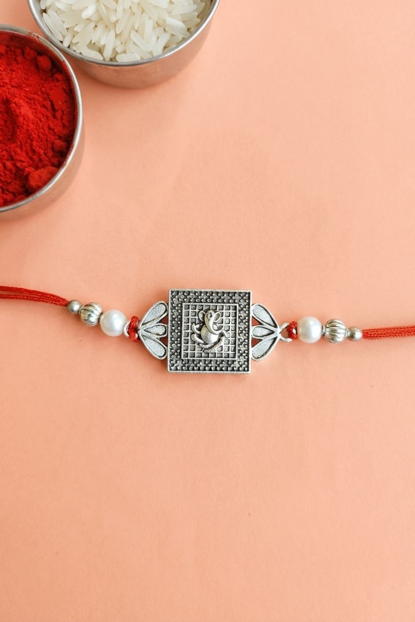 Handcrafted Lord Ganpati Rakhi Silver Oxidised Rakhi 2026