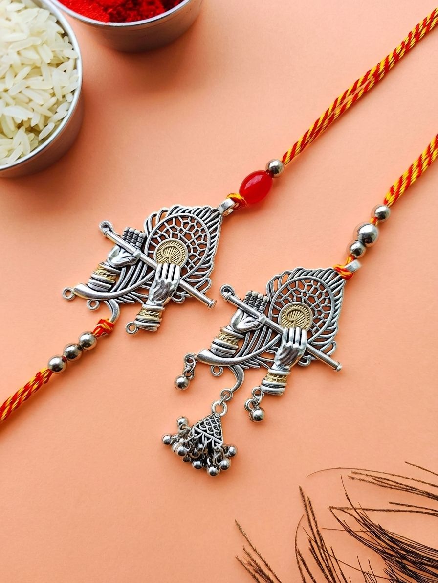 Handmade Oxidised Silver Bhaiya Bhabhi Rakhi Set 2026