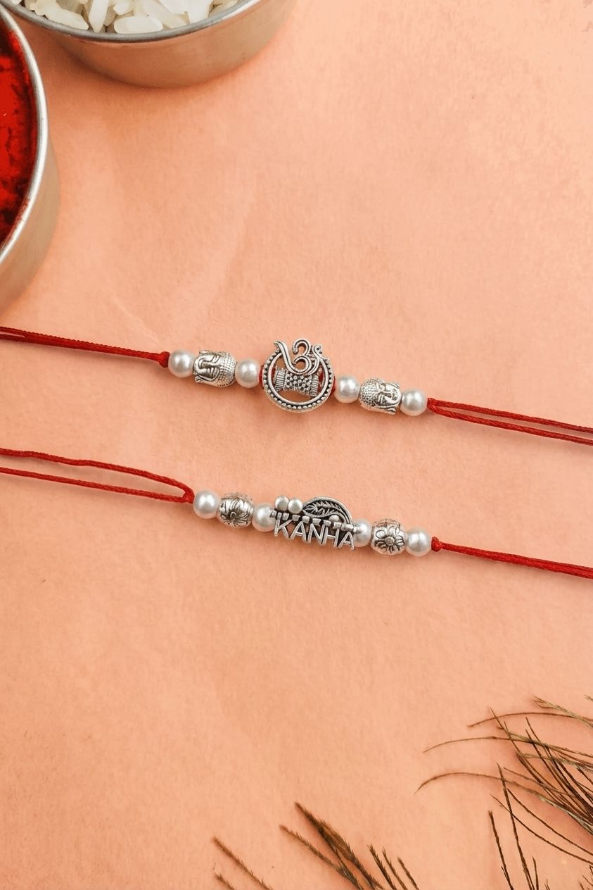 Om-Kanha Oxidised Silver Rakhi Set for Brother