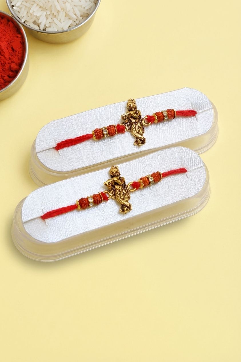 Shri Krishna oxidised Gold Rakhi Twin Pack for Raksha Bandhan
