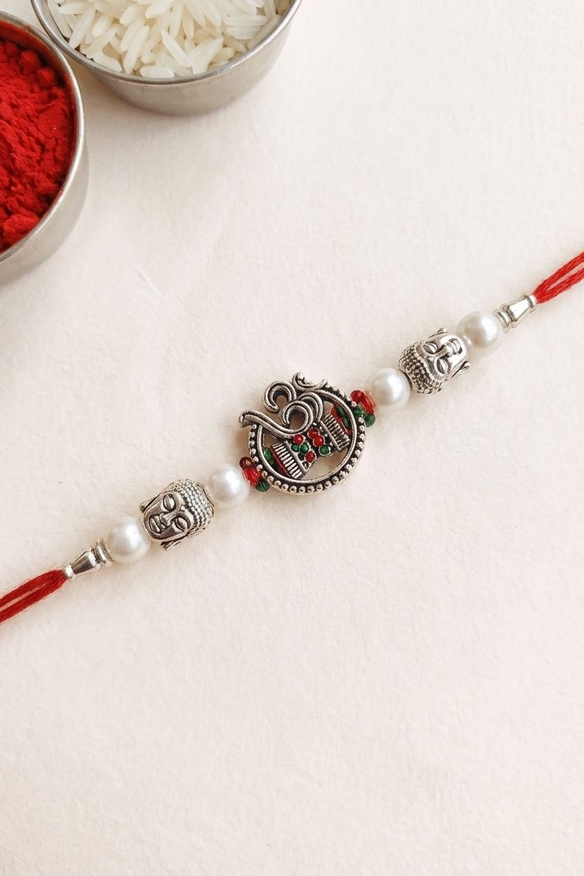 Silver Oxidised OM Rakhi for Brother