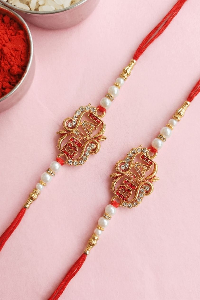 Oxidised Gold 'Bhai' Duo Rakhi Set - Tradition & Trend