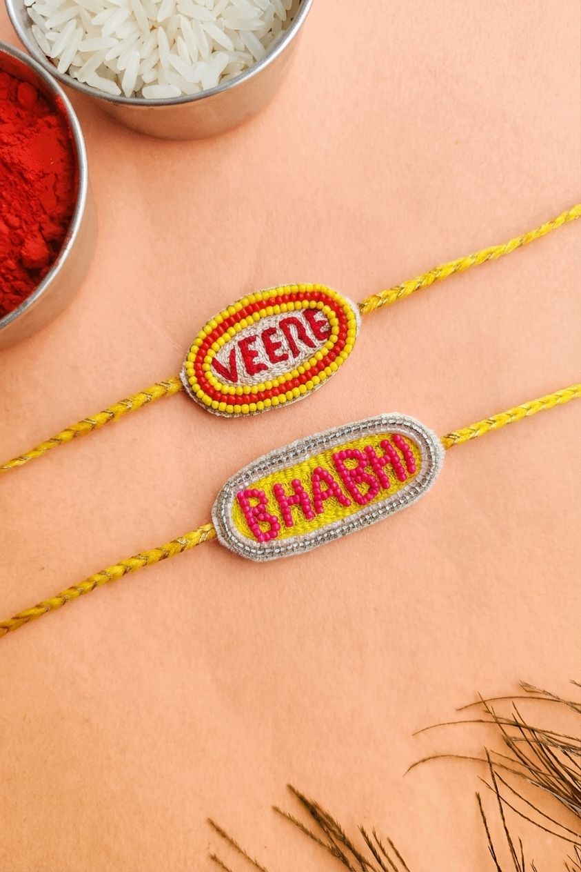 Handmade Veere-Bhabhi Rakhi Combo for Brother & Bhabhi 2026