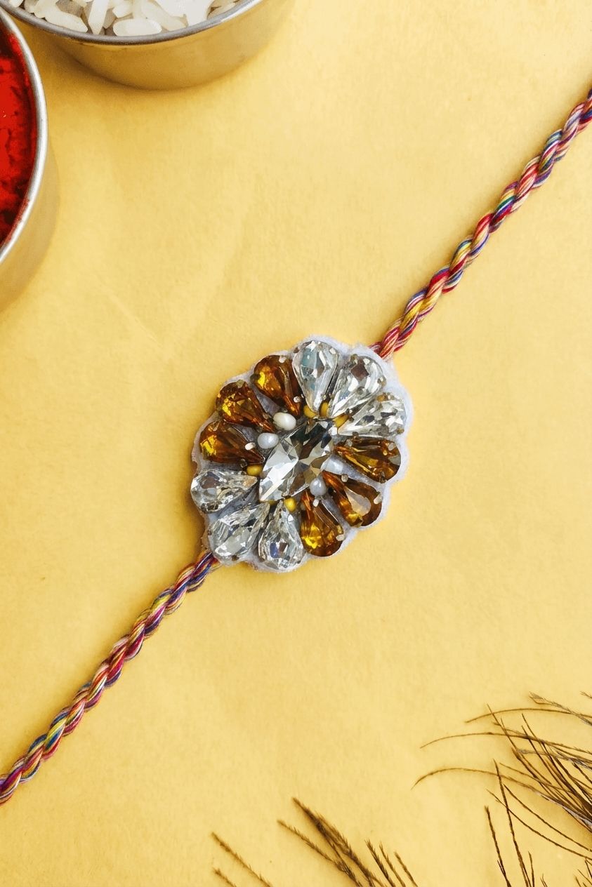 Handmade Multicolor Crystal Rakhi 2026 – Adjustable Thread for Brothers & Sisters
