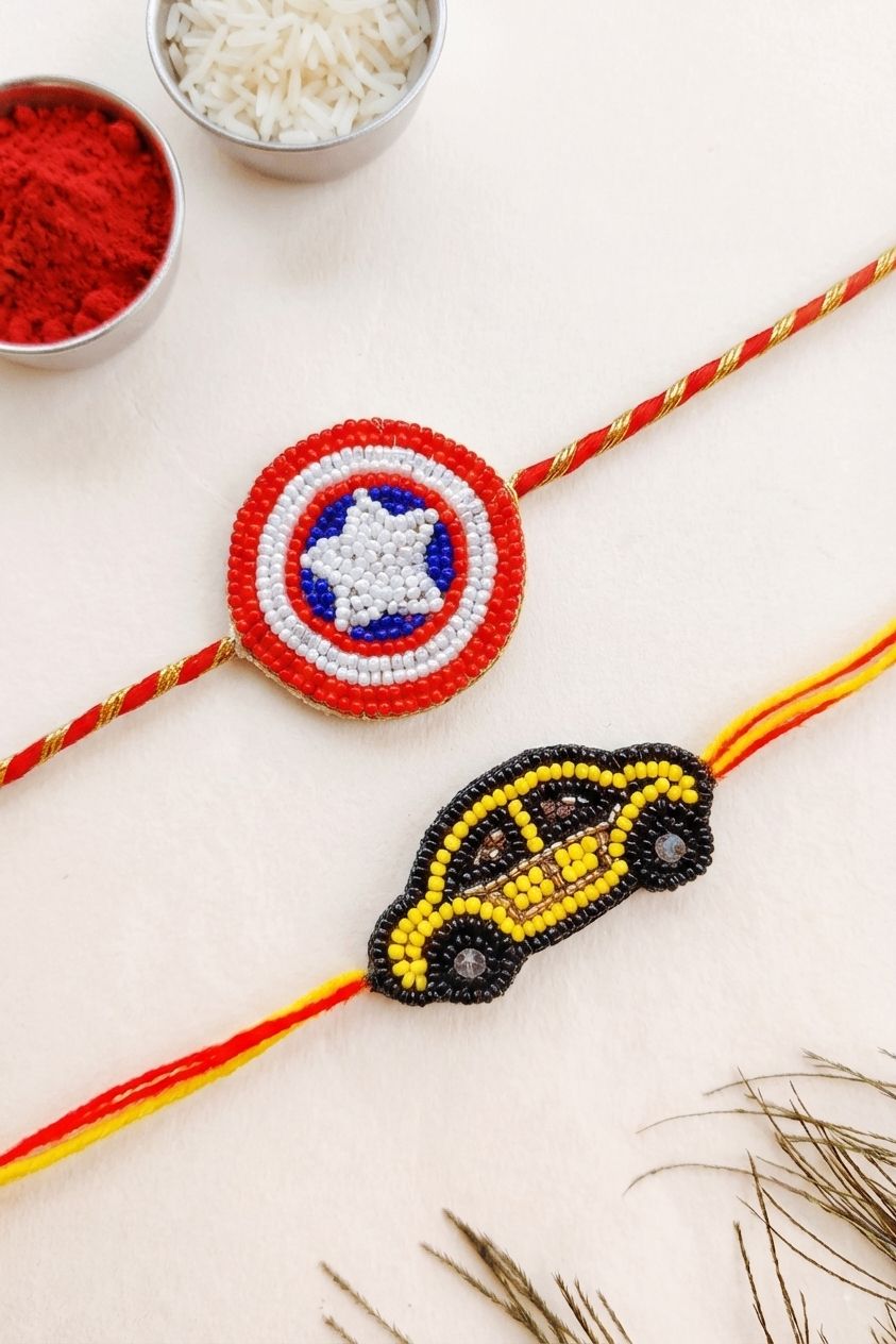 Handmade Cartoon Character Rakhi Set 2026 – Captain America & Car for Kids