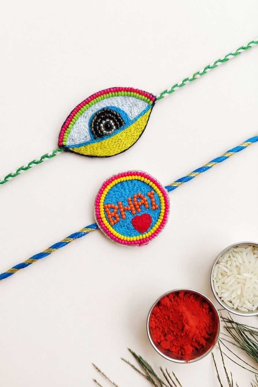 2026 Bhaiya-Bhabhi Evil Eye Handmade Rakhi Set – Adjustable, Trendy, Protective