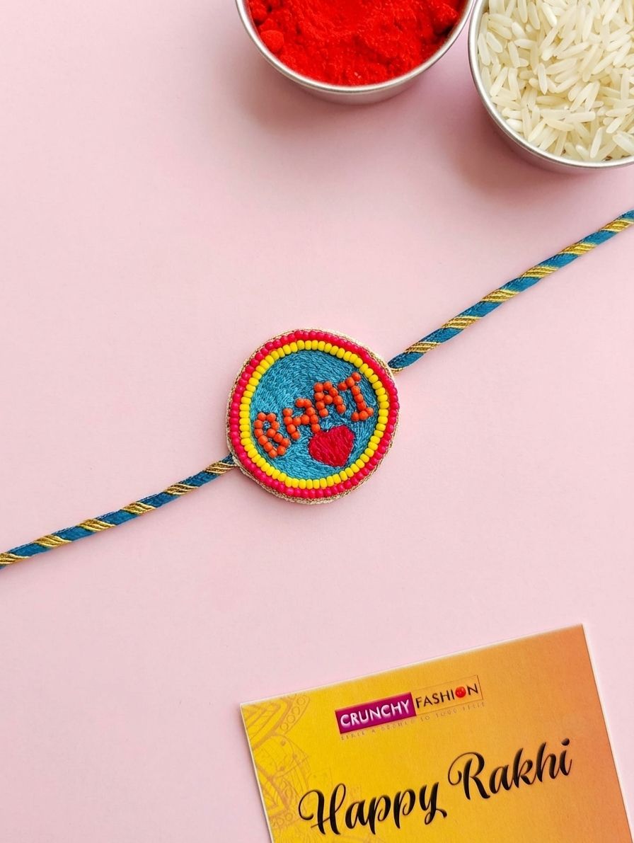 Handmade Blue Rakhi 2026 – Creative Beaded Rakhi for Brothers with Ritual Kit