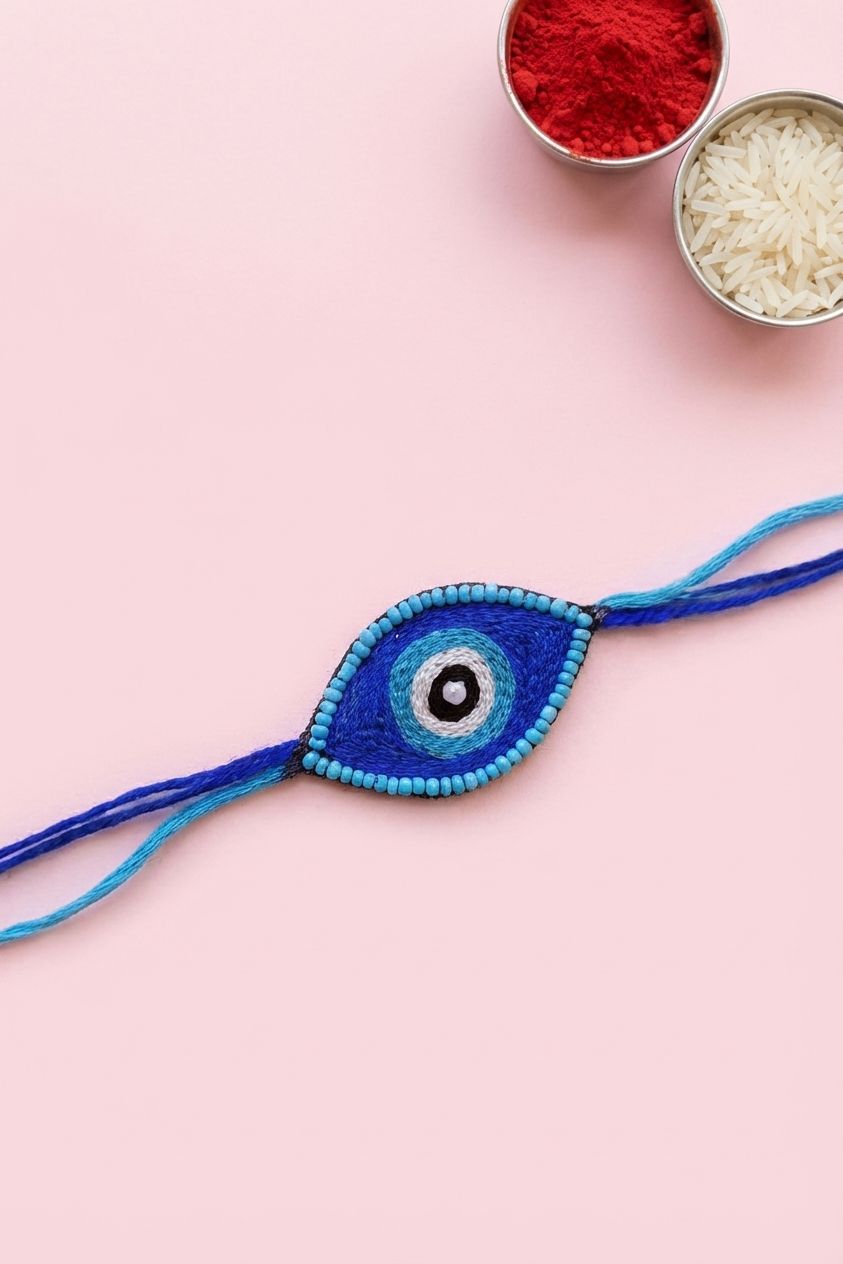 Handmade Blue Evil Eye Rakhi 2026 Set – Designer Rakhi for Brothers & Bhabhi