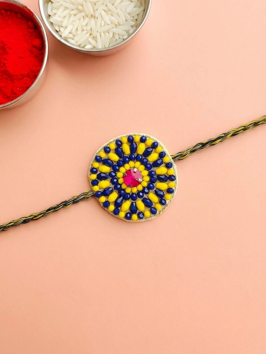 New Blue-Yellow Beaded Charm: Best Brother's Rakhi 2026