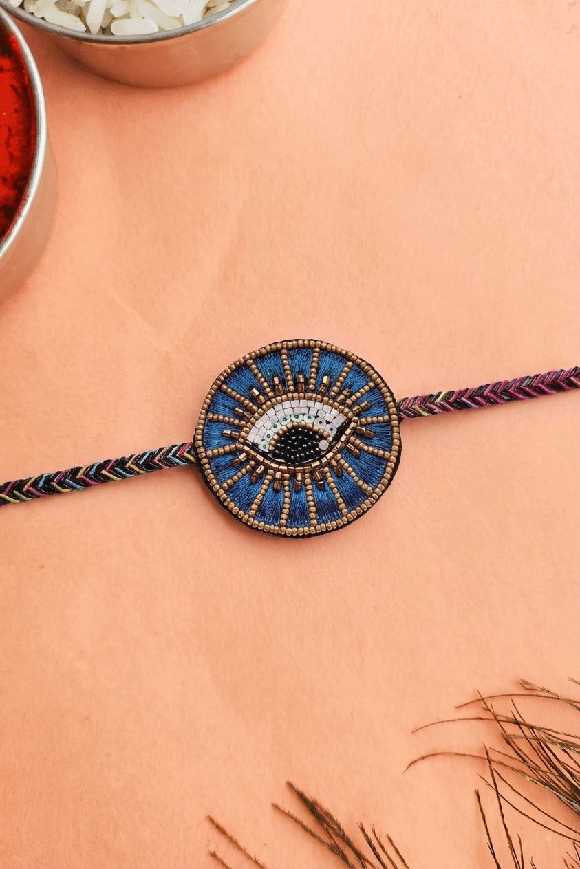 Handmade Evil Eye Blue Rakhi Gift for Brother – Beaded Rakhi 2026