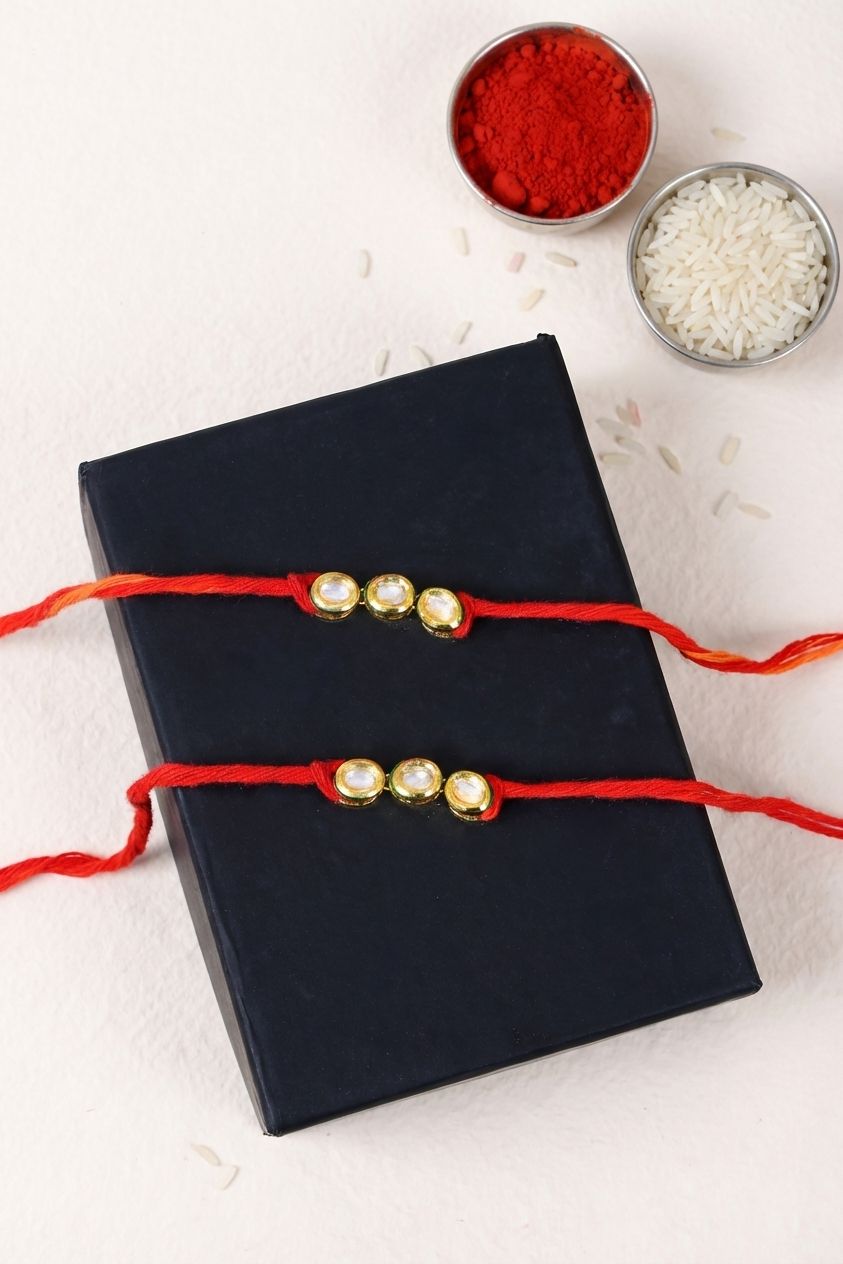 Handmade Kundan Bhaiya-Bhabhi Rakhi Set with Roli Chawal – Rakhi 2026
