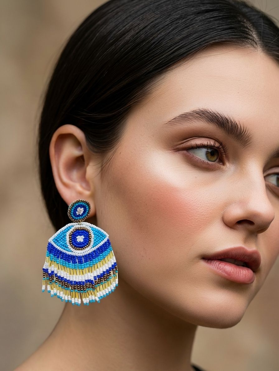 Handmade Blue-White Beaded Evil Eye Earrings: A Contemporary Quirk for Women and Girls