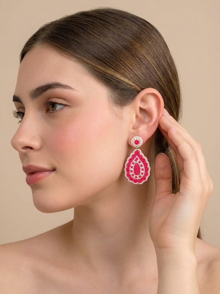 Pink-White Beaded Wonders: Indian Style Handmade Earrings for Chic Celebrations
