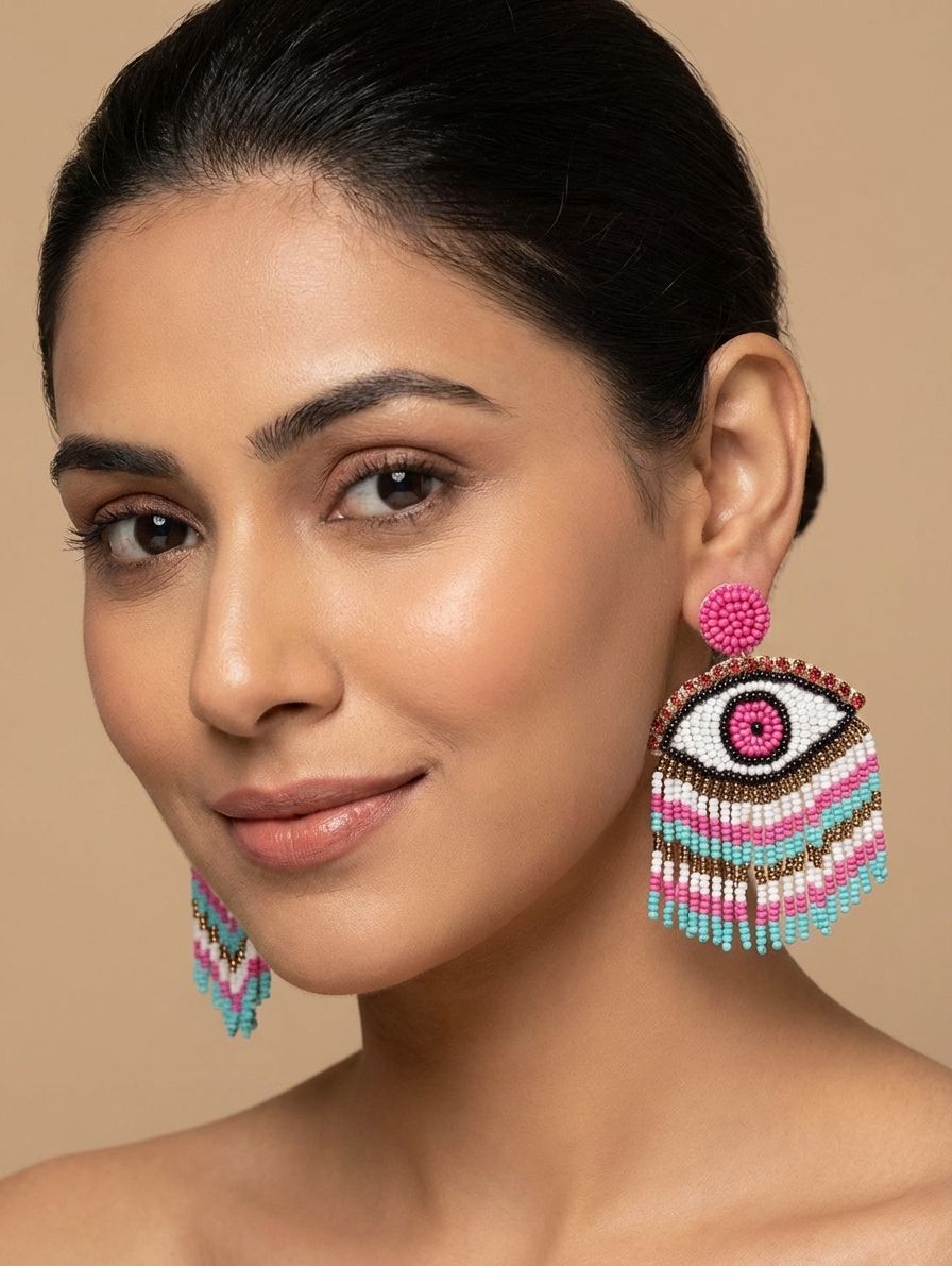 Nature's Ethereal Dance: Handmade 'Evil Eye' Beaded Earrings for Dynamic Women and Girls