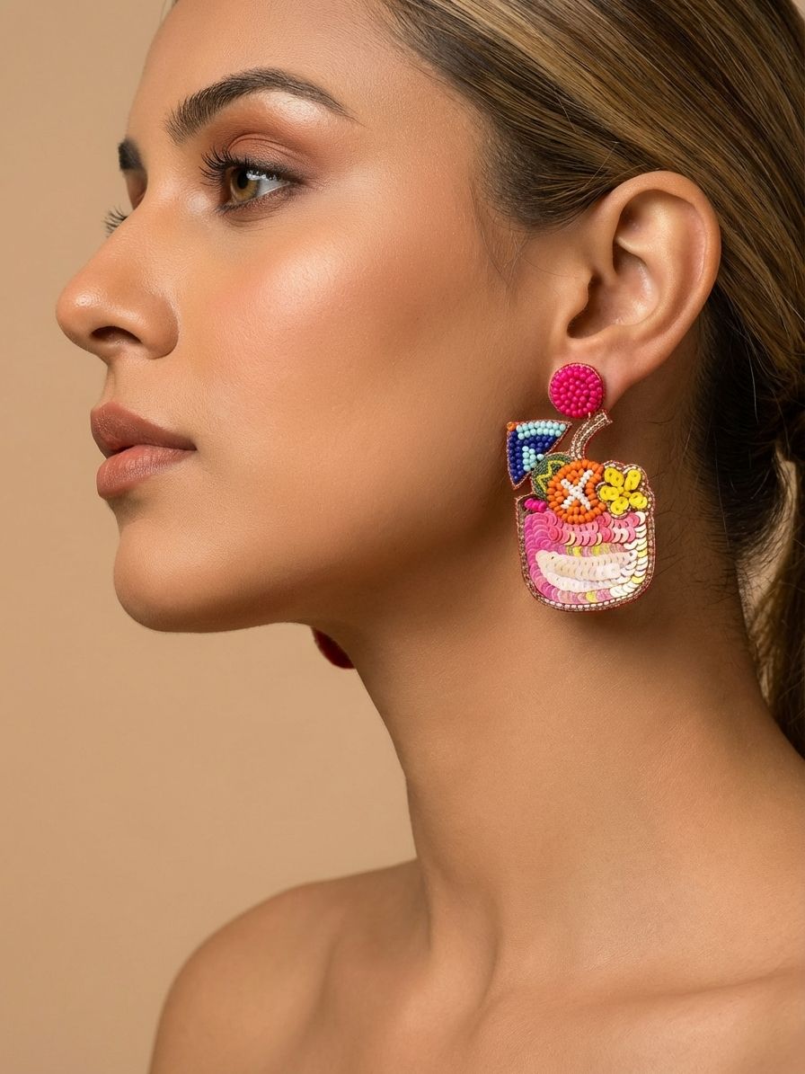 Handcrafted Boho Beaded Rainbow Cocktail Heart Earrings for Women and Girls