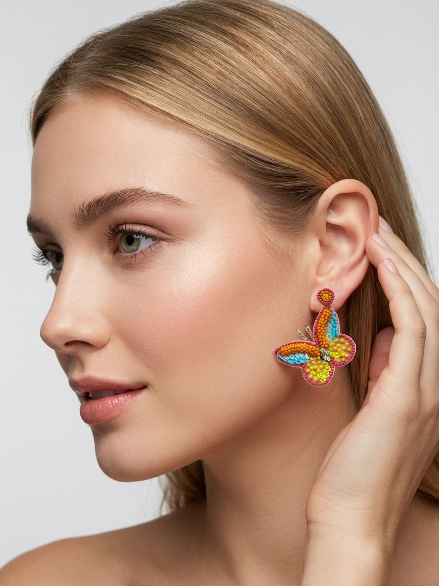 Exquisite Handcrafted Butterfly Beaded Earrings - A Quirky Fashion Statement for Women & Girls