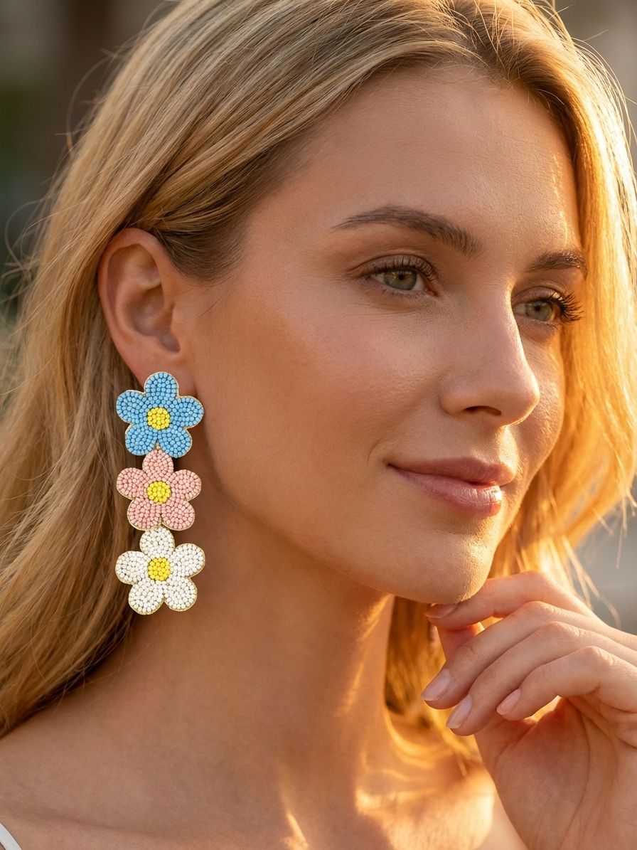 Blossom Blush: Handcrafted Multicolor Beaded Flower Earrings for Fashion Forward Women and Girls
