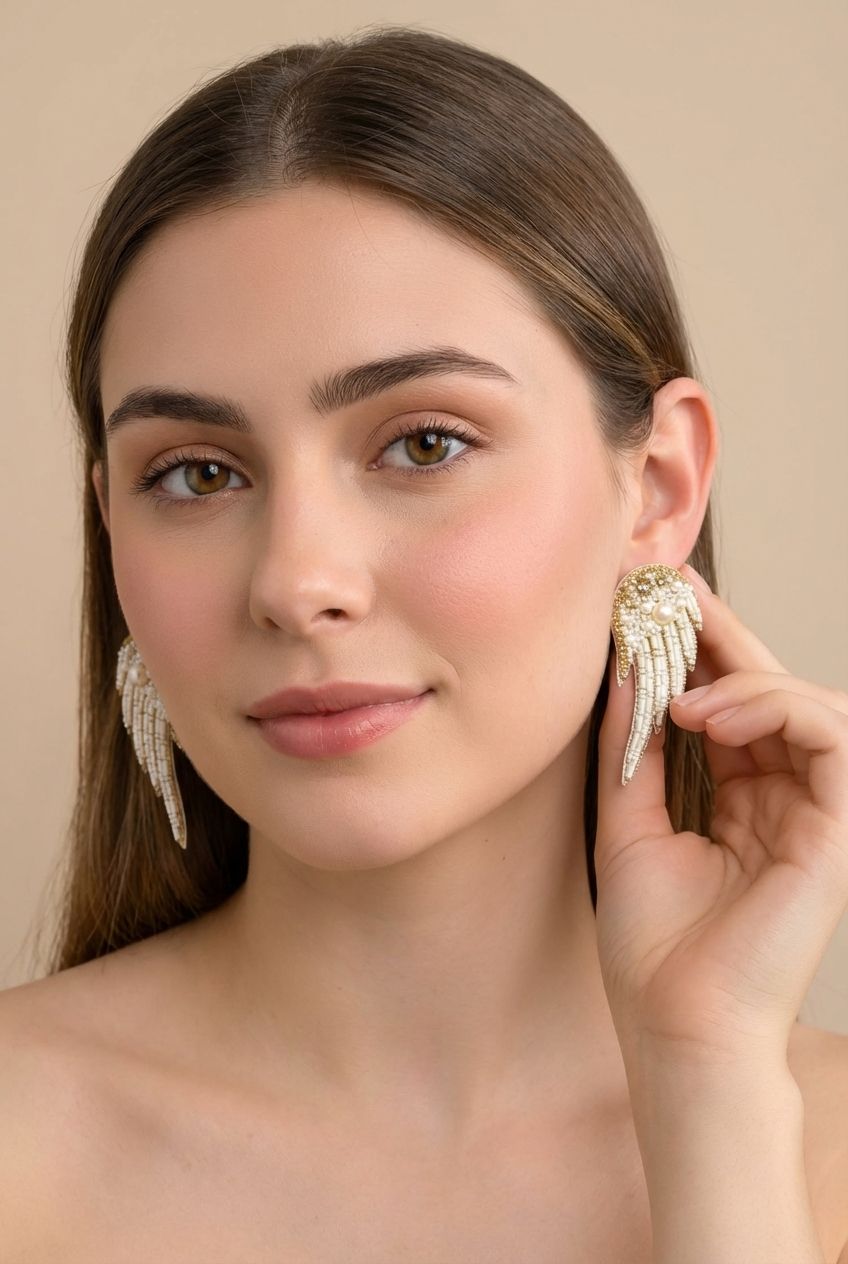 Fairy Cupid White Angel Wings: Handcrafted Beaded Earrings for Women & Girls