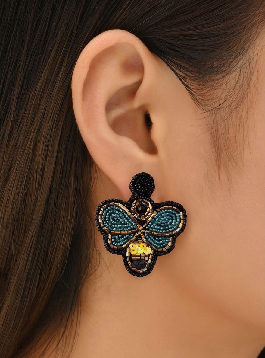 Flutterfly Charms: Handcrafted Multicolor Beaded Embroidered Earrings