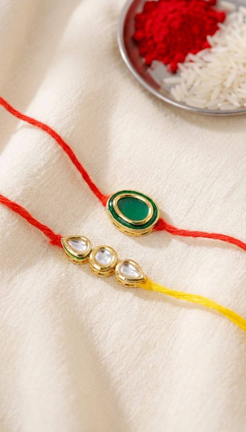 Golden Touch: Kundan Rakhi Duo Set for Bhaiya & Bhabhi