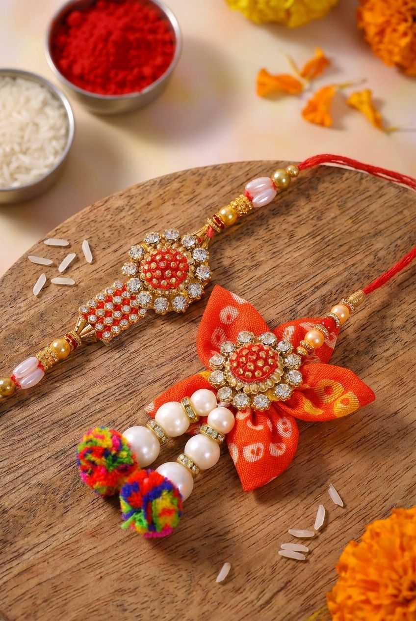 Multi-Color & Stone Duo Rakhi Set 4 Bhaiya & Bhabhi