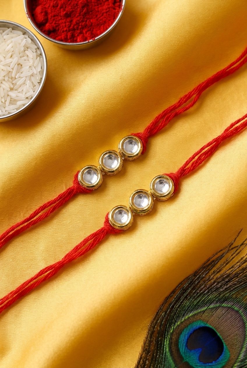 Handmade Kundan Bhaiya-Bhabhi Rakhi Set with Roli Chawal – Rakhi 2026
