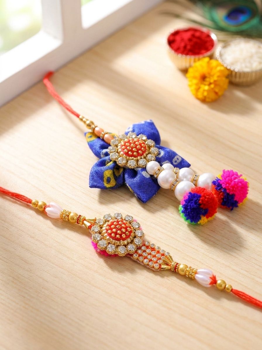 Floral Rakhi Set for Bhaiya & Bhabhi: Vibrant Bond 2025