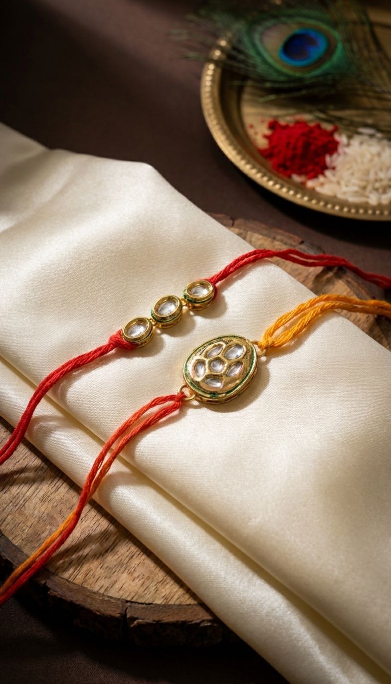 Duo Kundan Rakhi Set – Gift of Love for Siblings 2025