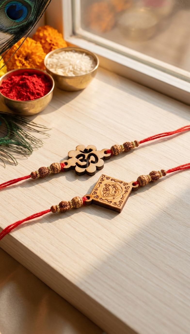 Wooden Om & Ganpati Rakhi Set |Festive Love & Tradition