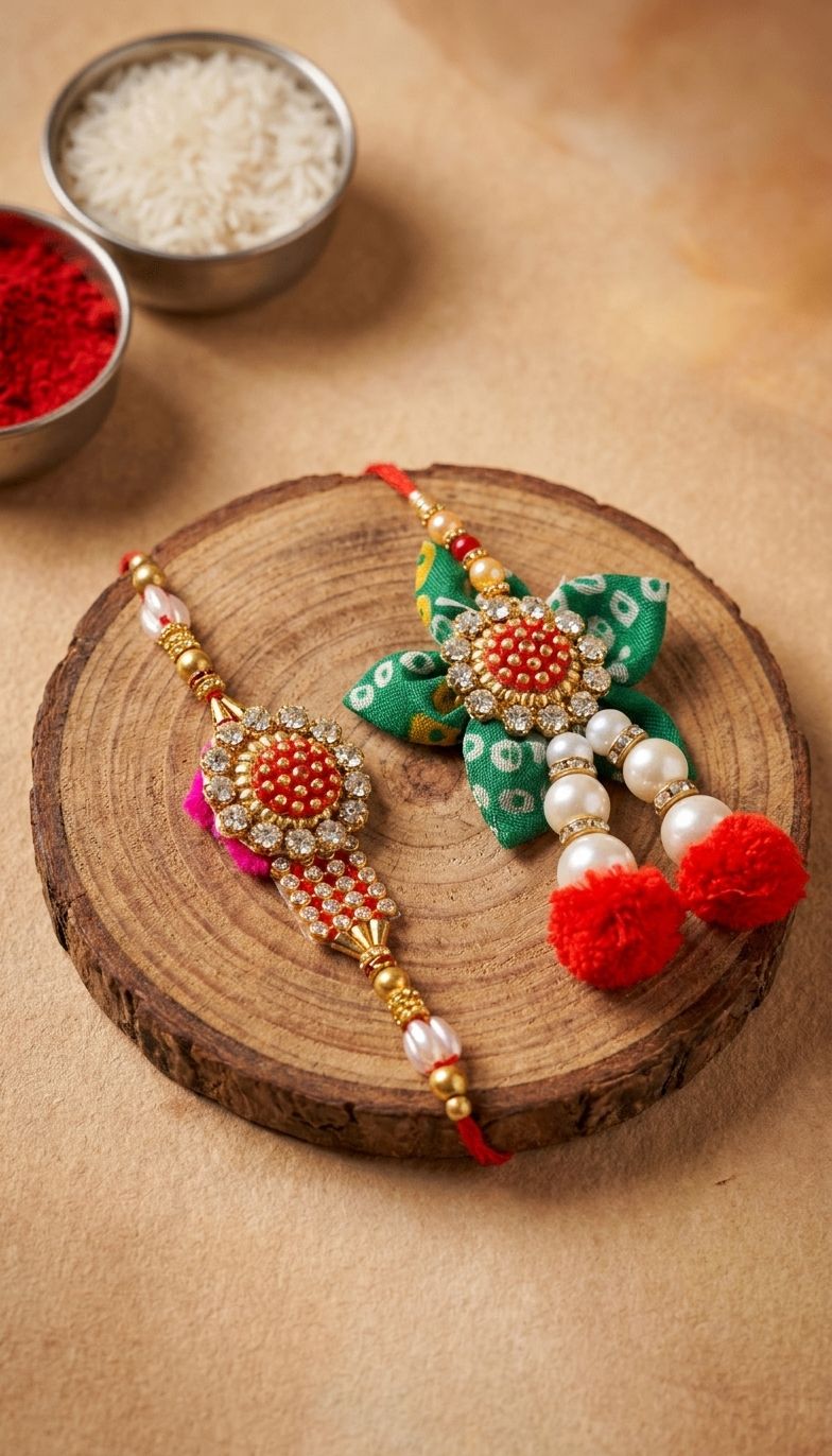 Festive Bloom Kundan Rakhi for Bhaiya & Bhabhi Delivery