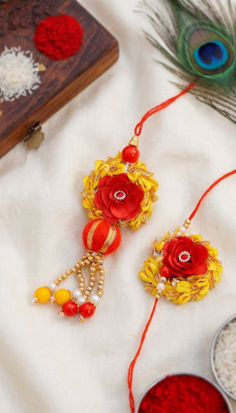 Raksha Bandhan 2025: Duo Floral Bhaiya Bhabhi Rakhi Set