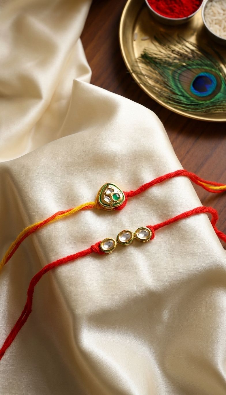 Gold-Plated Kundan Rakhi - Tradition for Bhaiya-Bhabhi