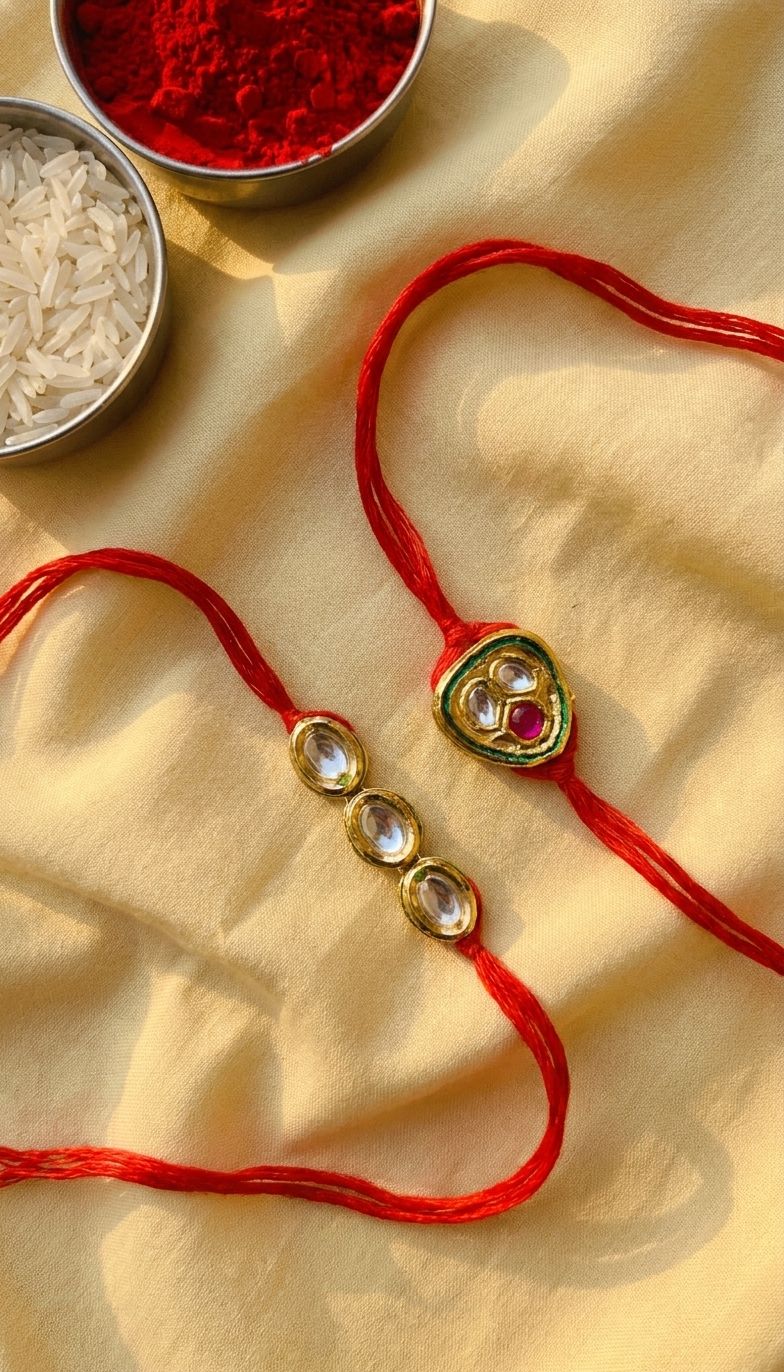Crunchy Fashion's Vibrant Kundan Rakhi Duo for Siblings
