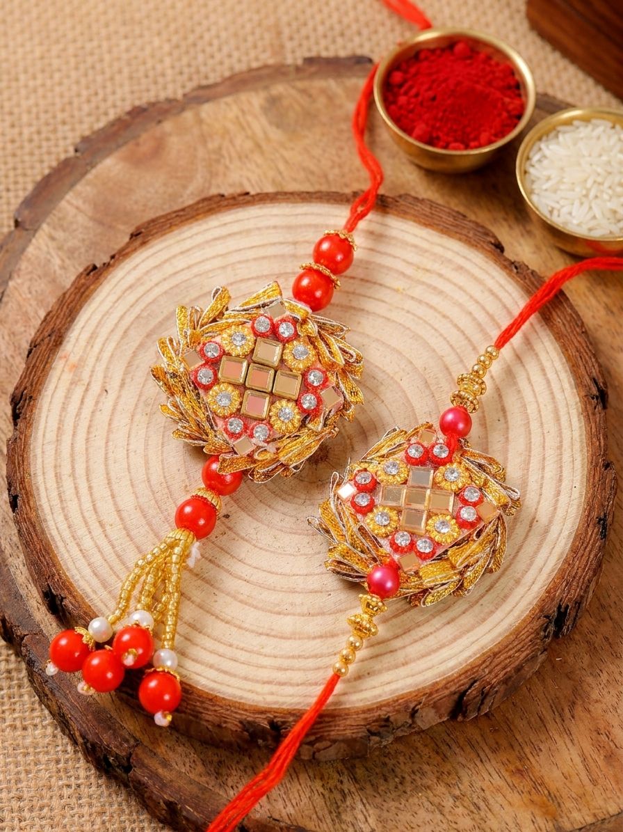 Handmade Bhaiya-Bhabhi Gold Rakhi Rakshabandhan 2025