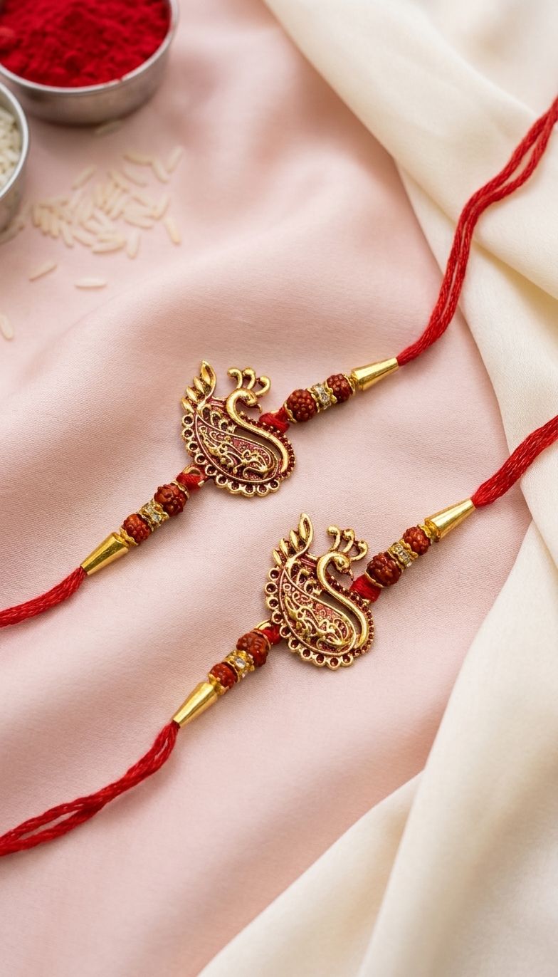 Charming Swan Duo Rakhi Set: Oxidized Gold Tradition